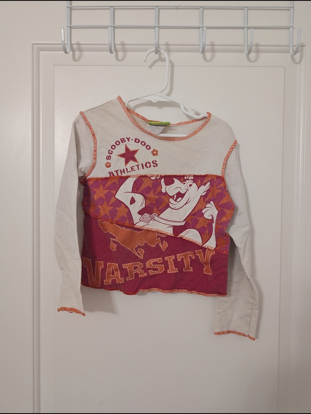 Vintage Y2K Scooby-Doo Girls Long-Sleeve Varsity Graphic Tee Size 6